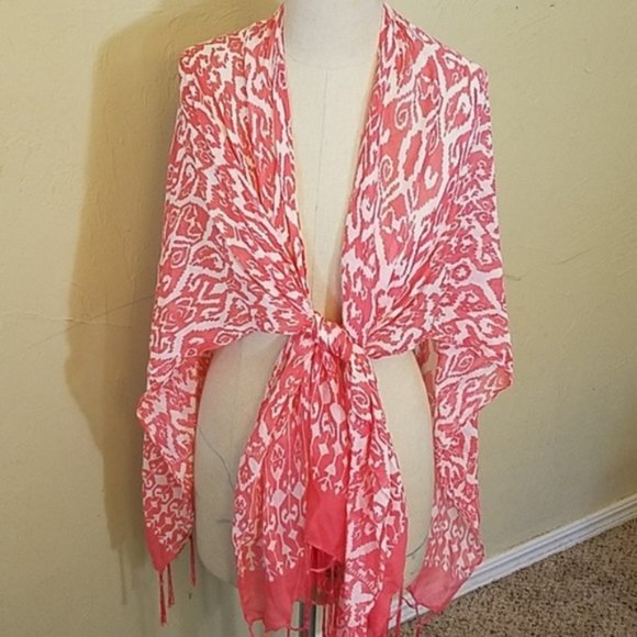 Pink Ikat Printed Scarf Wrap - Cover Up - Picture 1 of 8